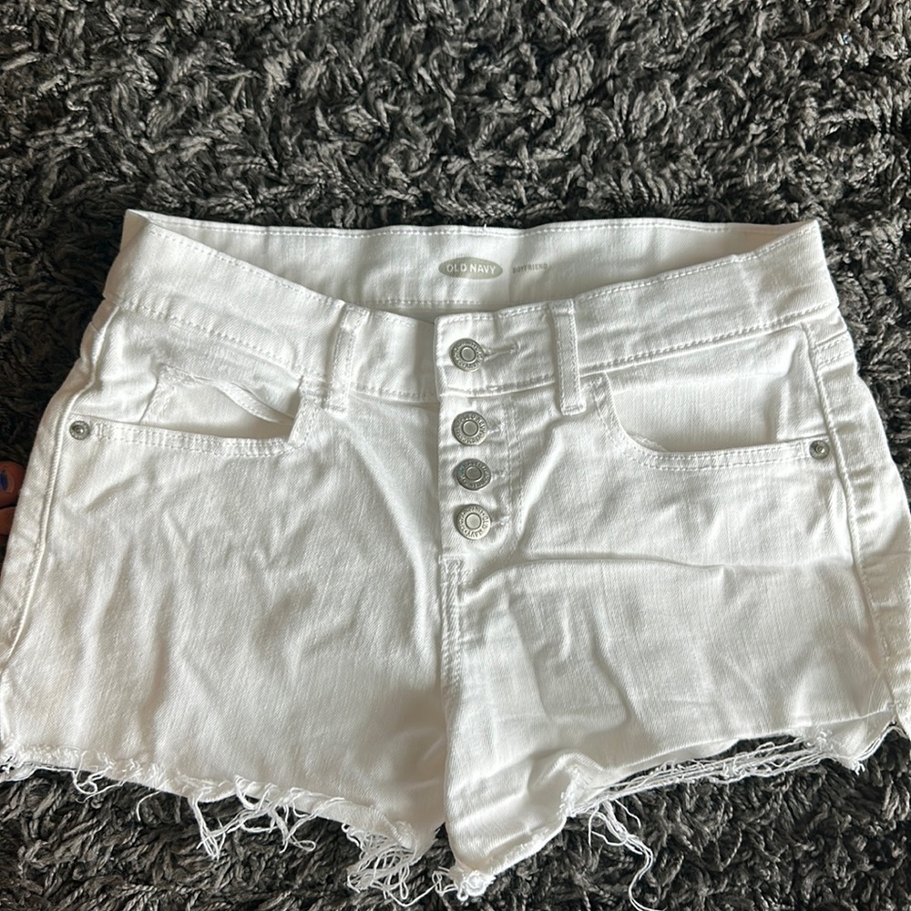 White old navy boyfriend button fly jean shorts size 0